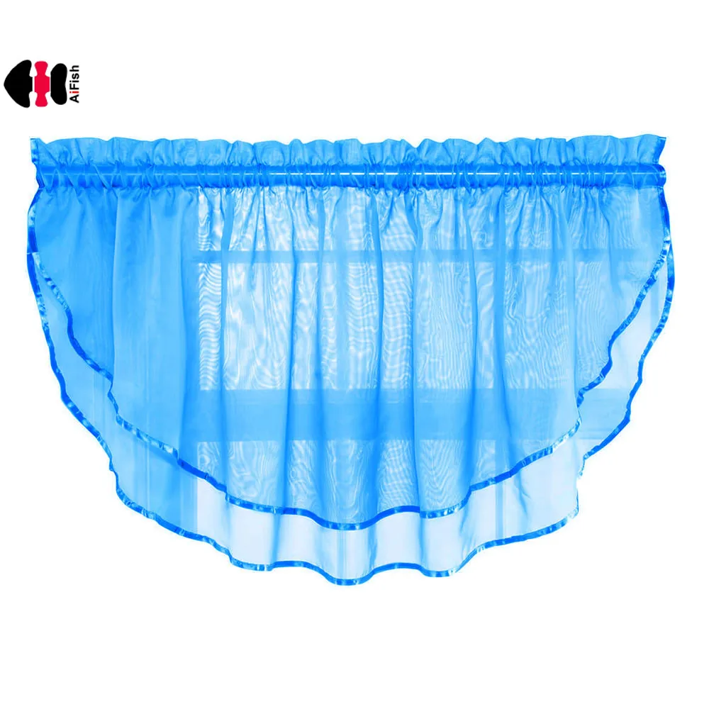 

1 Piece Rod Pocket Sheer Curtain Valances for Kitchen Solid Scalloped Valance Short Tie for Half Windows Bathroom Cafe p184c
