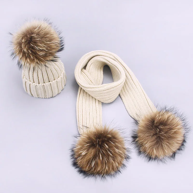 

Winter Scarf Beanie Hat Set Two Pieces Parenting Knit Thick Windproof Warm Beanies With Pompon Outdoor Hats For Child And Adult