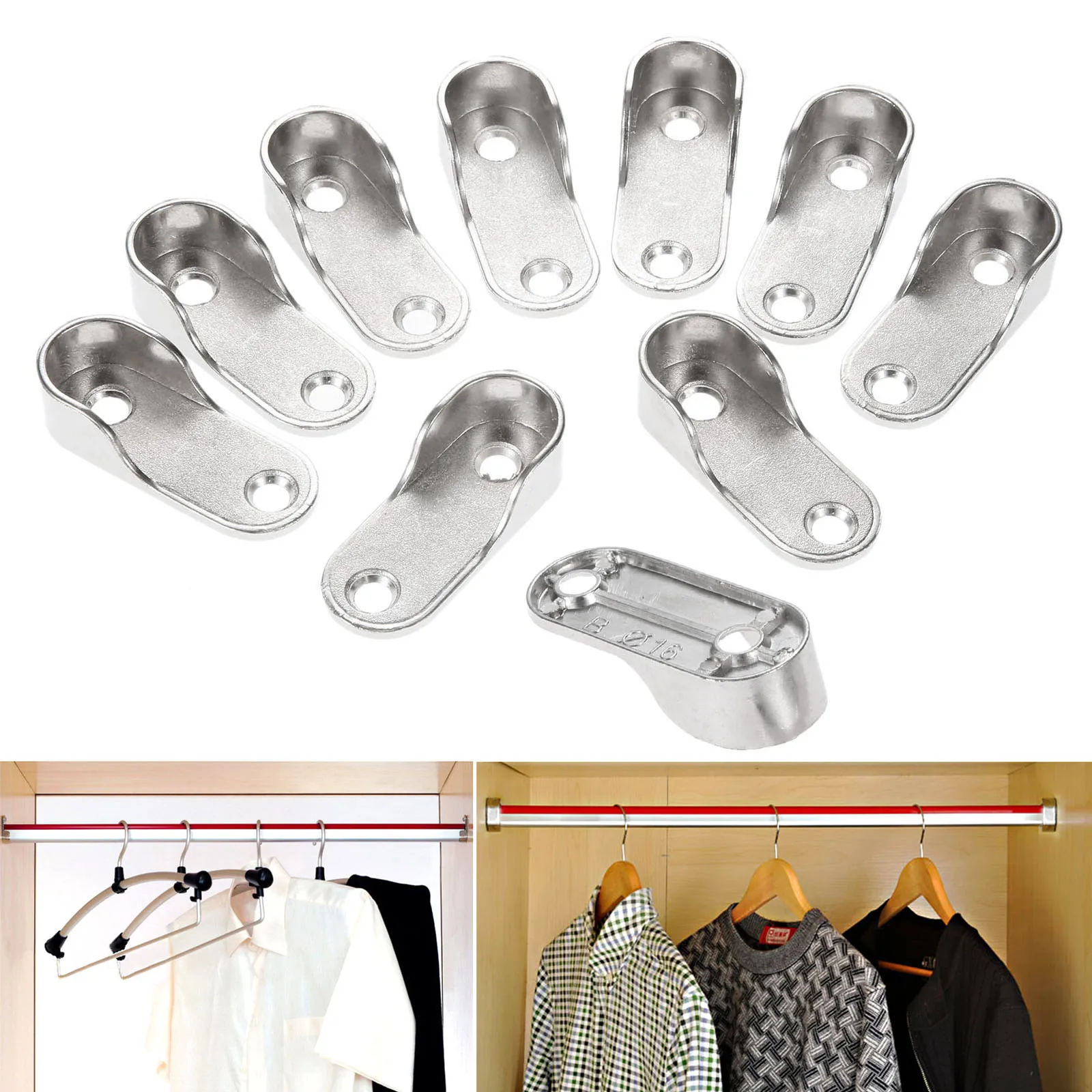DRELD 10Pcs 16mm Dia Closet Supports Wardrobe Tube Bracket Clothes Hanging Rod Pole End Holder Furniture Hardware | Обустройство дома