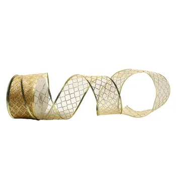 

50 Yards/roll Lattice Glitter Sheer Wired Organza Christmas Ribbon Webbing for Wedding Party Xmas Tree Decoration DIY Craft Gift