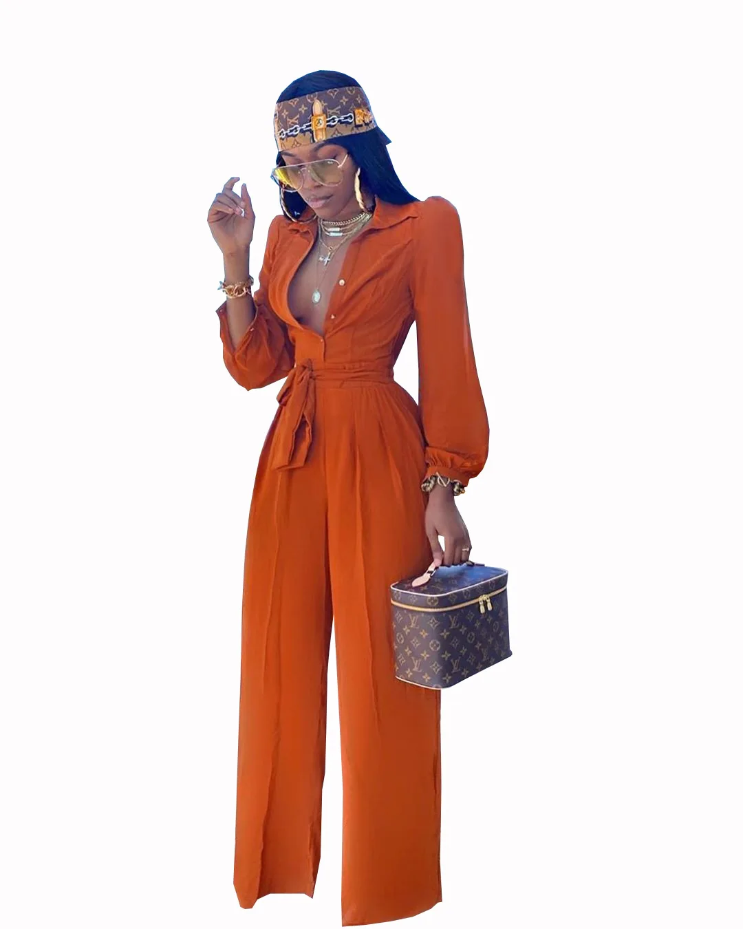 Echoine Women Jumpsuits Long Sleeve Button Up With Sashes Straight Office Ladies Streetwear Sexy Club One Piece Overall Rompers
