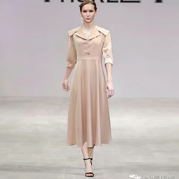 

Runway High Quality Spring 2020 New Women'S Fashion Workplace Party Casual Vintage Elegant Chic Gentlewoman Lapel Midi Dress