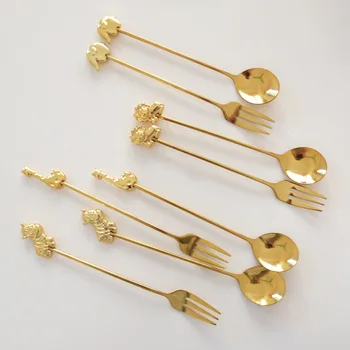 

Japanese Style 3D AnimalStainless Steel Coffee Stirring Spoon Fruit Fork Cute Elephant Lion Giraffe for Tea Dessert Ice Cream