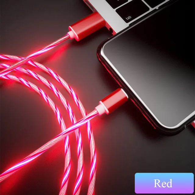 Colorful Glowing Cable Micro USB Type C Cable 2.4A Fast Charge USB Cable For iPhone X Samsung S9 Mobile Phone USB Charging Cable - Цвет: red