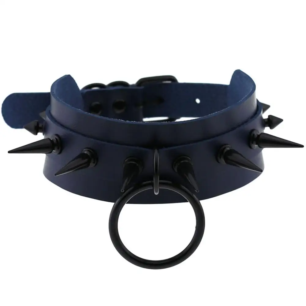 Dark Blue KMVEXO, новинка, Harajuku, Спайка, заклепки, готика, цепочка из искусственной кожи, ожерелье для женщин и мужчин, воротник, аниме, ожерелье, рок, штат, для мужчин, t, эмо Рейв, ювелирные изделия - Окраска металла: Dark Blue