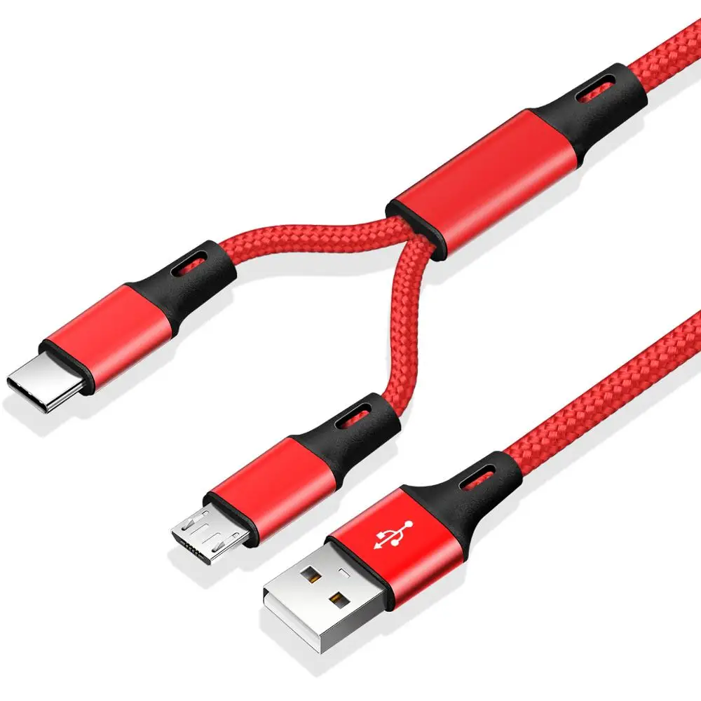 2in1 Red cable FONKEN 2 в 1 Micro usb type C кабель для samsung Xiaomi Быстрая зарядка кабель Android сотовый телефон Microusb USB C кабель для huawei - Цвет: 2in1 Red cable