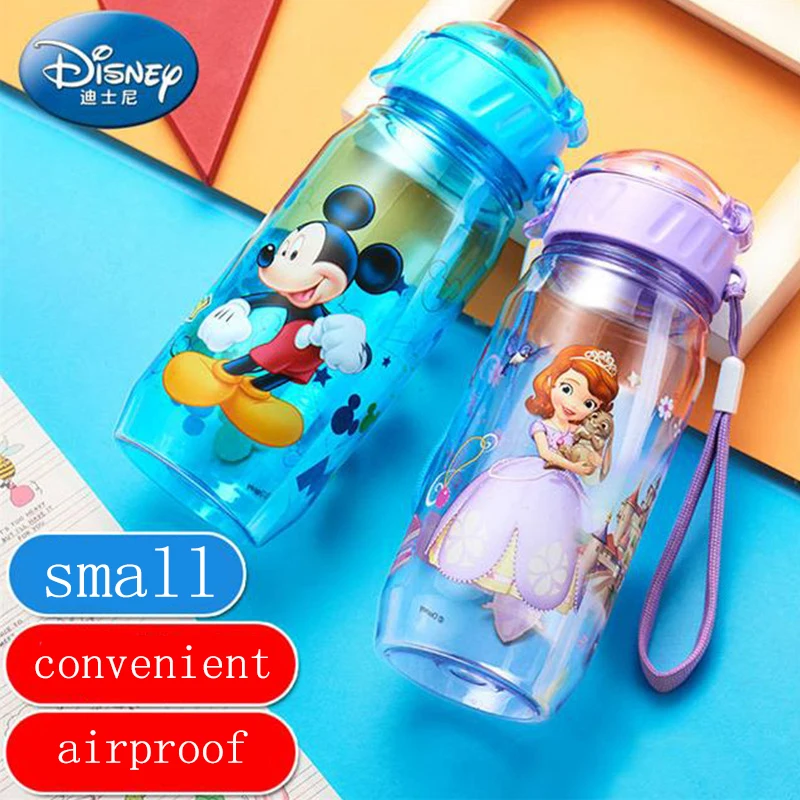 

450ml Disney Cartoon Children Plastic Straw Drinking Cup Learning Water Bottle Student Portable Straight Bottle Kettle Leakproof