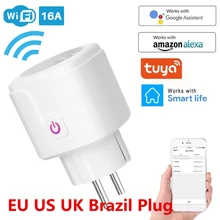 Wi fi tomada inteligente 16a ue eua adaptador de controle remoto sem fio energia do monitor energia tomada temporizador para alexa google casa