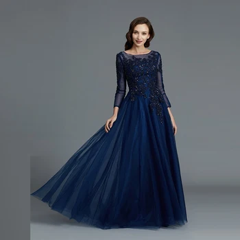 

Wholesale Royal Blue Lace Applique Mother of the Bride Dresses A Line Three Quarter Sleeves Wedding Guest Dresses Beaded