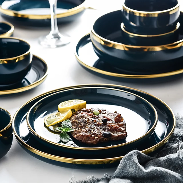Assiettes à dîner en porcelaine bleue – Image 2