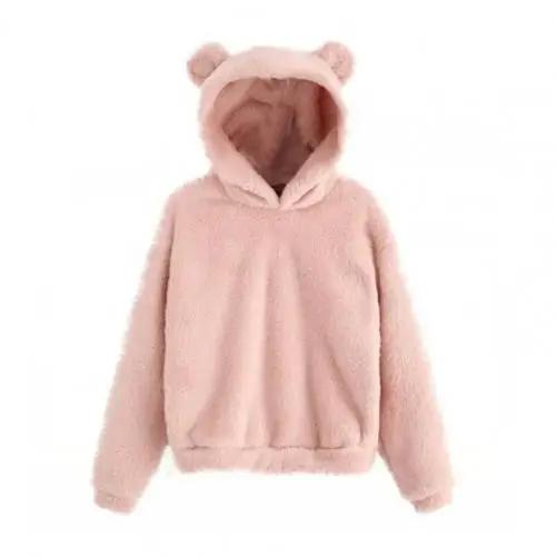 Sudadera con capucha de orejas de conejo de manga larga para mujer, Sudadera con capucha de felpa cálida, Tops casuales, Otoño e Invierno