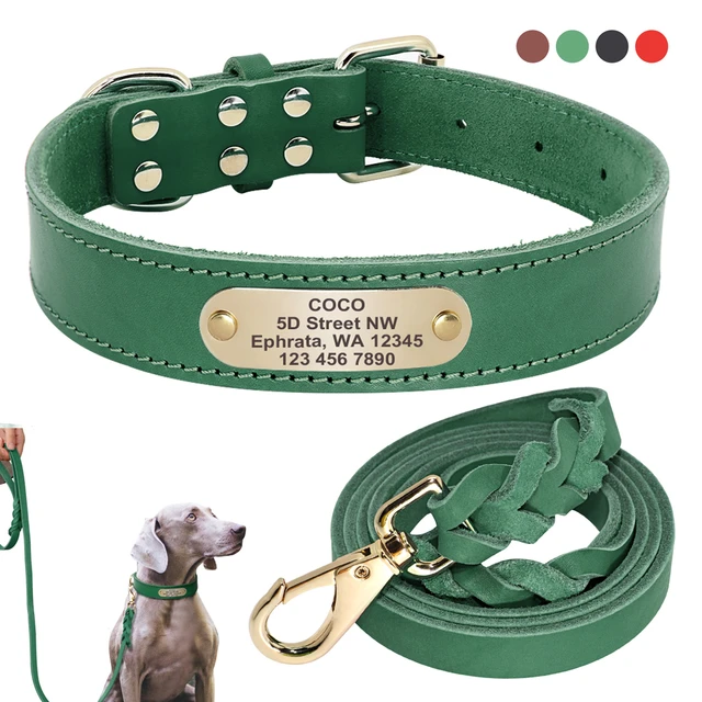 Custom Dog Collar Leather Dog Tag Collars Engraved Pet ID Tag