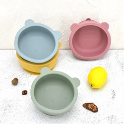 Tazón de alimentación de silicona para bebé, vajilla con forma de León, platos de silicona antideslizantes impermeables para bebé, tazón de cocina sin BPA