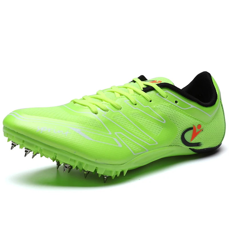 Обувь с шипами для трека и поля, для мужчин, для гонок, для тренировок, спортивная обувь, Профессиональная беговая дорожка, для бега, для прыжков, мягкая обувь, кроссовки, 38-44 - Цвет: Green