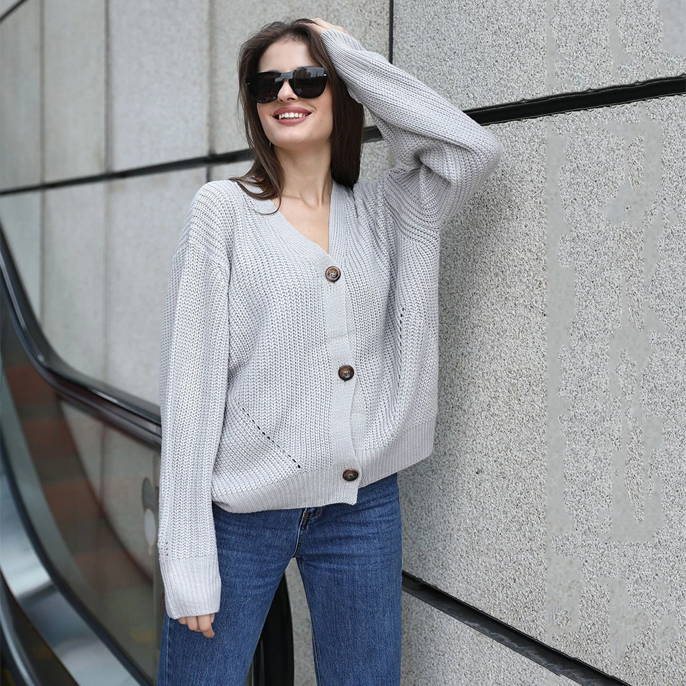 

Sweater Cardigan Women Solid Color Knitted Button Coat Autumn Winter Loose Sweaters With Button Fashion Long Sleeve Sweateshirt