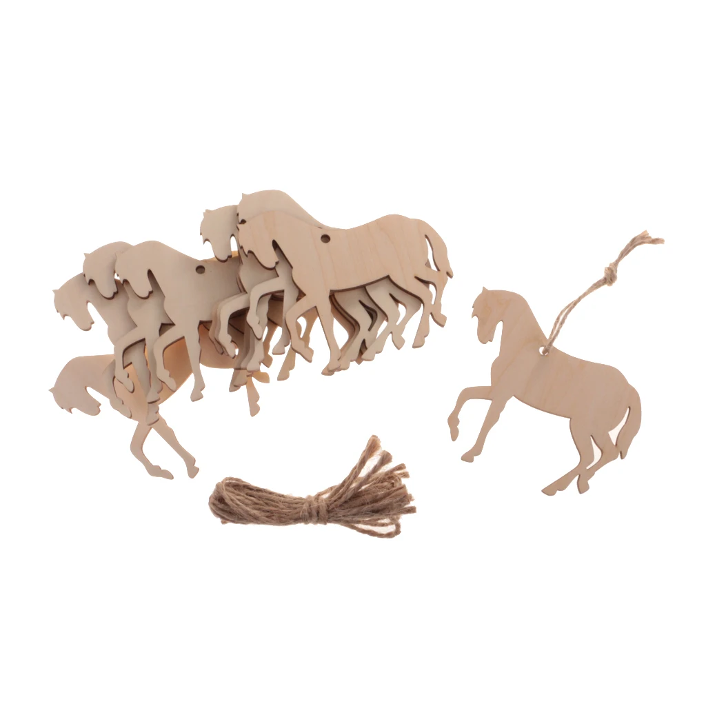 10Pieces Blank Wooden MDF Tags Horse Craft Hanger Embellishment