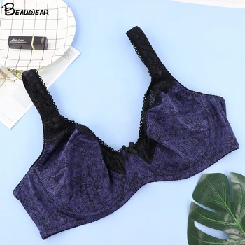 

Beauwear Sexy Lace Floral Print Bras White Red Purple No-padding Bralette Underwire Lingerie with Adjusted-straps C D DD E Cup
