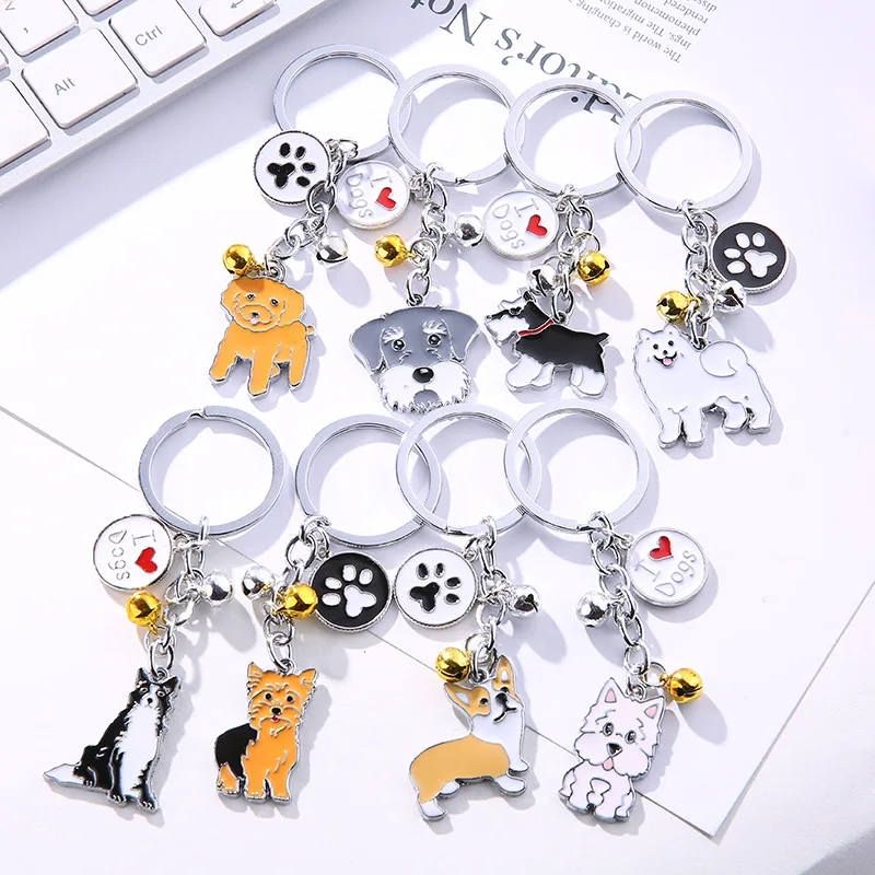 

FREE SHIPPING BY DHL 100pcs/lot Newest All Kinds of Dogs Corgi Samoyed Keychains Labrador Schnauzer Husky Keyrings for Pet Gifts