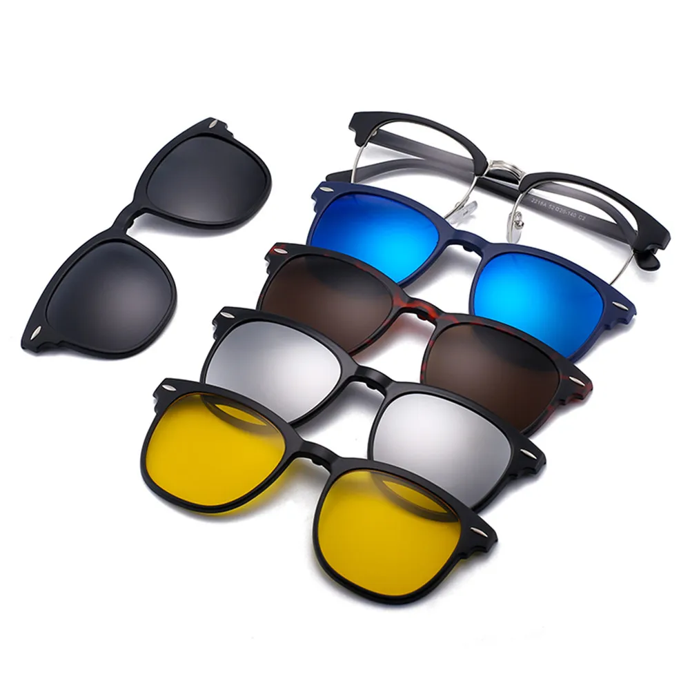 5PCS Magnetic Polarized Clip On Sunglasses Women Men Plastic Frame for Night Driving Sunglasses UV400 big frame sunglasses