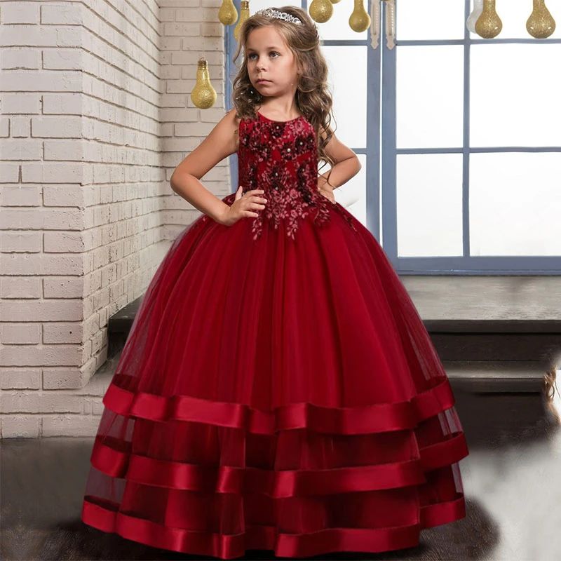 Ropa de dama de honor roja para niñas, Vestido largo de flores para fiesta de vestido de boda, ropa para de 10, 12, 13 Y 14 años| Vestidos| - AliExpress