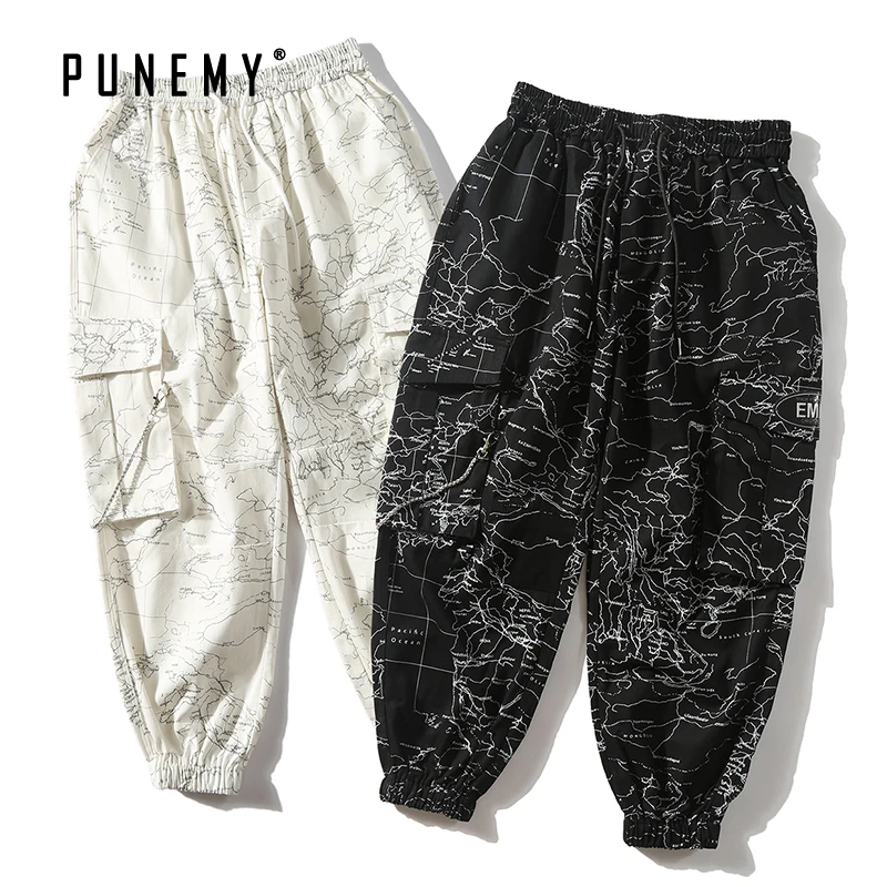 

Retro Streetwear Men Sweatpants Jogger Elastic Ankle Oversize World Maps Print Hip Hop Harajuku swag Harem Pants Jogger Trousers