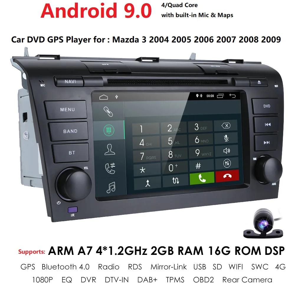 Для Mazda 3 2004-2009 android 9,0 автомобильный DVD gps Радио стерео 2G 16G wifi карта четырехъядерный 2 din Автомобильный мультимедийный плеер SWC RDS BT