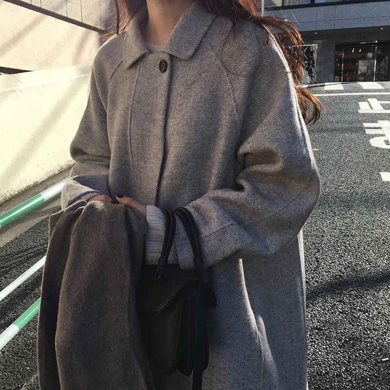 Осенне-зимнее женское Шерстяное Пальто с длинным рукавом, Женская куртка, свободное одноцветное элегантное манто для женщин размера плюс Abrigo Mujer