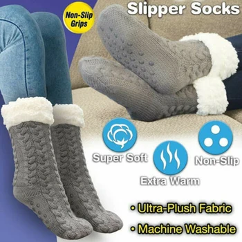 

Men Women Huggle Slipper Socks Ultra-Plush Fleece Anti-Slip Grips Winter Warm High Socks