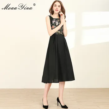 

MoaaYina Fashion Designer dress Spring Summer Women's Dress Floral-Print Embroidery Vintage Dresses