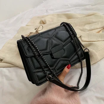

Fashion Rivet Crossbody Bags For Women 2020 Chain Small High Quality PU Leather Ladies Handbags And Purses Shoulder Bags