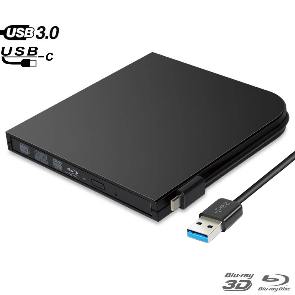 Lecteur Blu-Ray externe Slim Type-C + USB 3.0, graveur Bluray BD