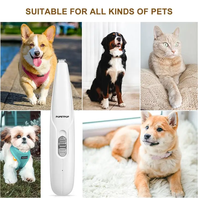 POPETPOP Pet Paw Hair Clipper перезаряжаемый набор для ухода за волосами домашних животных Регулируемая многофункциональная Бритва для волос для ног собак(белый