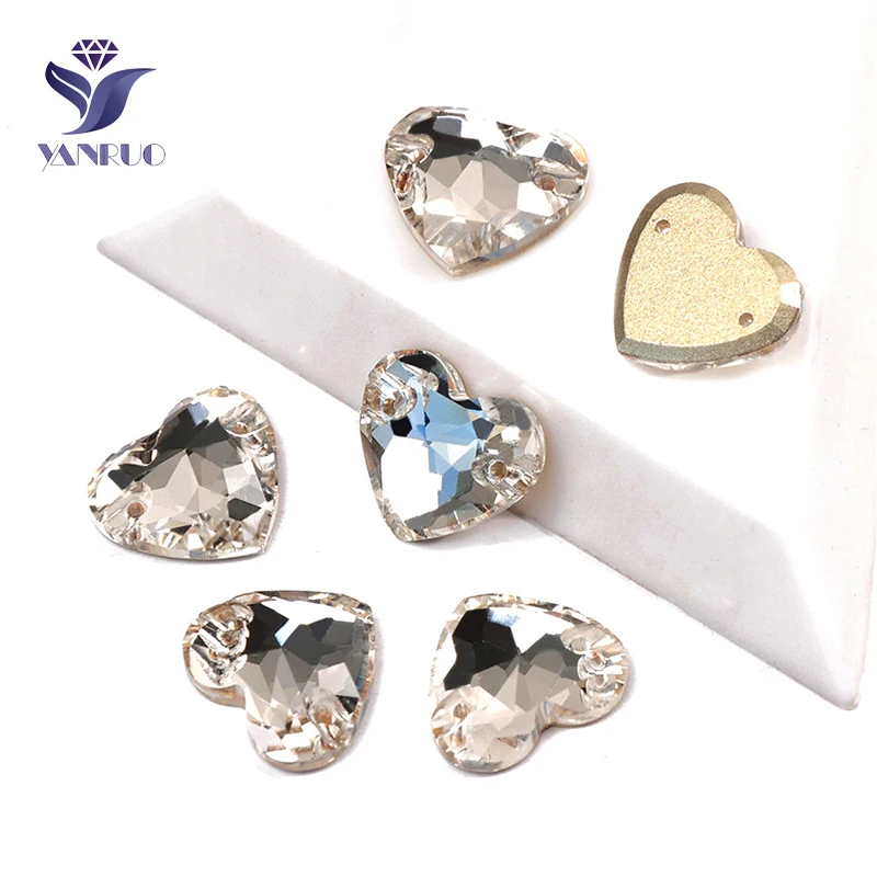 

YANRUO 3259 All Sizes Crystal Clear Heart Handicraft Flat Back Glass Stones Strass Sew On Rhinestones For Needlework