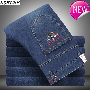 

Jeans TACE&SHARK Men High Quality Male Business Casual Shark Denim Pants Fashion Embroidery Trousers Plus Size