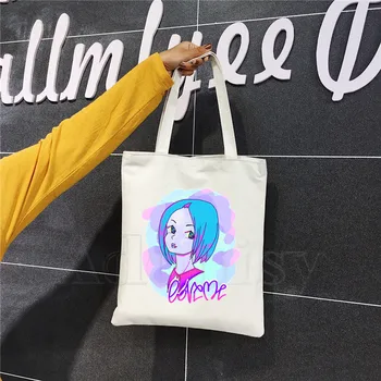 

Vaporwave Retro Anime Aesthetic Japanese Canvas Shoulder Bag Female Harajuku Large-capacity Eco Environmental Shopper Bag