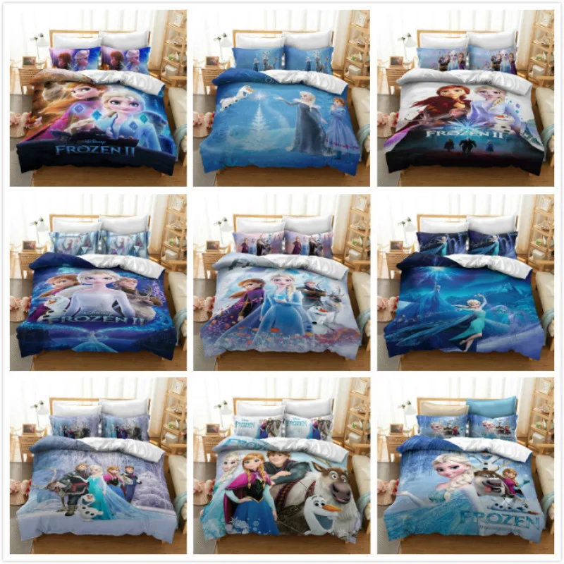 

Bedding Set Kids Disney Frozen 2 Elsa Anna Cartoon Bed Set Luxury Pillow Cases Cartoon 3D Quilt Cover Soft Bedspreads Gifts