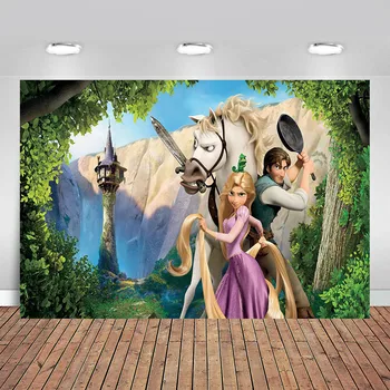 

Tangled Rapunzel Princess Boat Horse Sparkles Castle Palace Backdrop Girls Birthday Party Backgrounds Vinyl Photo Background