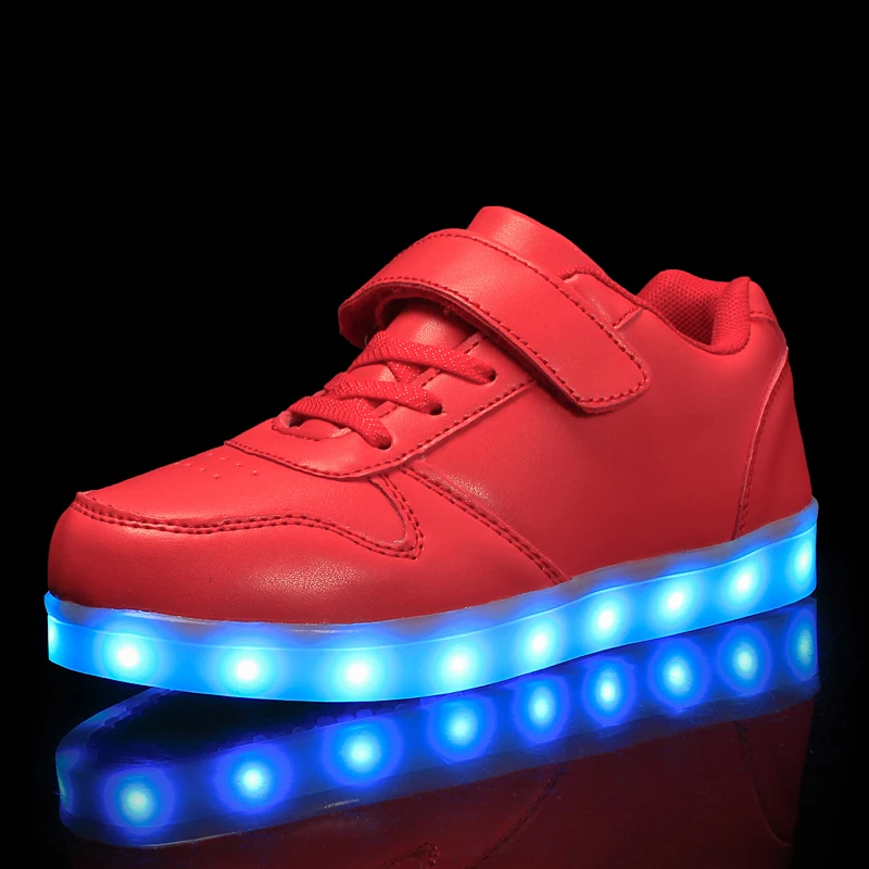 Детская разноцветная обувь с подсветкой на осень и зиму, модные удобные светящиеся кроссовки для девочек, высокое качество, светящаяся повседневная обувь для мальчиков - Цвет: 608 PU red