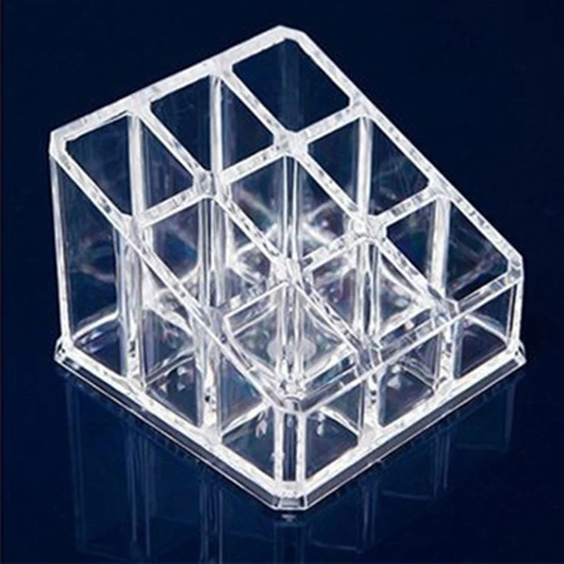 

Transparent 9 Grid Lipstick Jewelry Container Plastic Storage square Box Cosmetic Makeup Organizer Desktop Sundry Practical Case