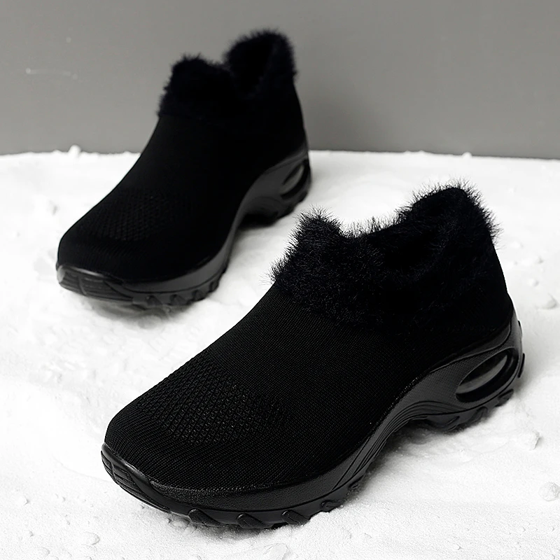 Зимняя спортивная обувь; женские кроссовки с теплым мехом и плюшевой подошвой; спортивная обувь для улицы; нескользящая обувь на платформе; zapatos mujer; прогулочная обувь