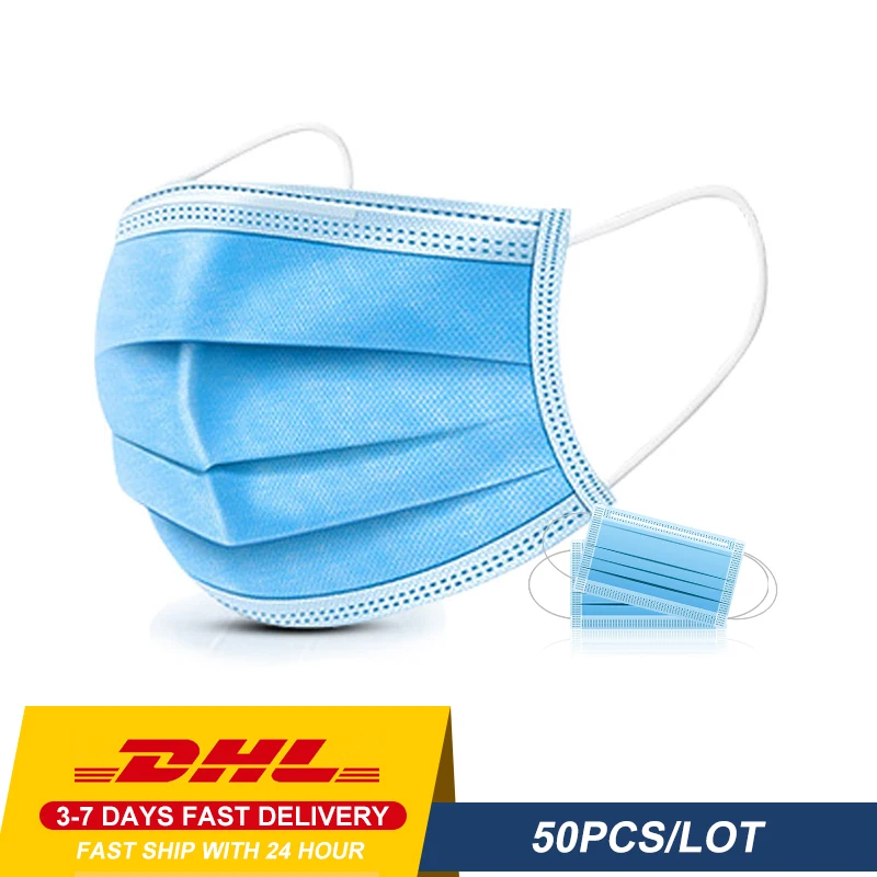 

DHL Ship Anti-Pollution 50pcs Non Woven Disposable face masks 3-ply Safely mouth mask pm2.5 Apply to adult dust filter masque