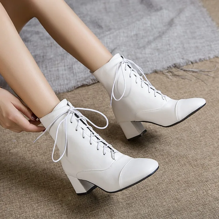 

Top Quality 2019 Autumn Luxury Genuine Leather Retro Ankle Boots Booties Designers Women Woman High Heels Wearing Pointed Toe