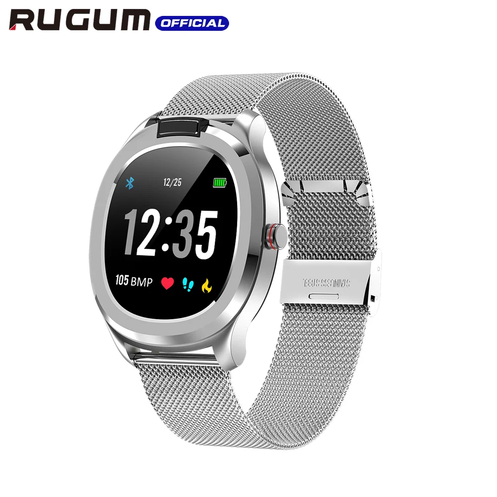 Steel Silver Смарт-часы RUGUM T01 ЭКГ PPG, измеритель пульса, артериального давления, термометр, температурные Смарт-часы, IP68 Водонепроницаемые Фитнес-наручные часы - Цвет: Steel Silver