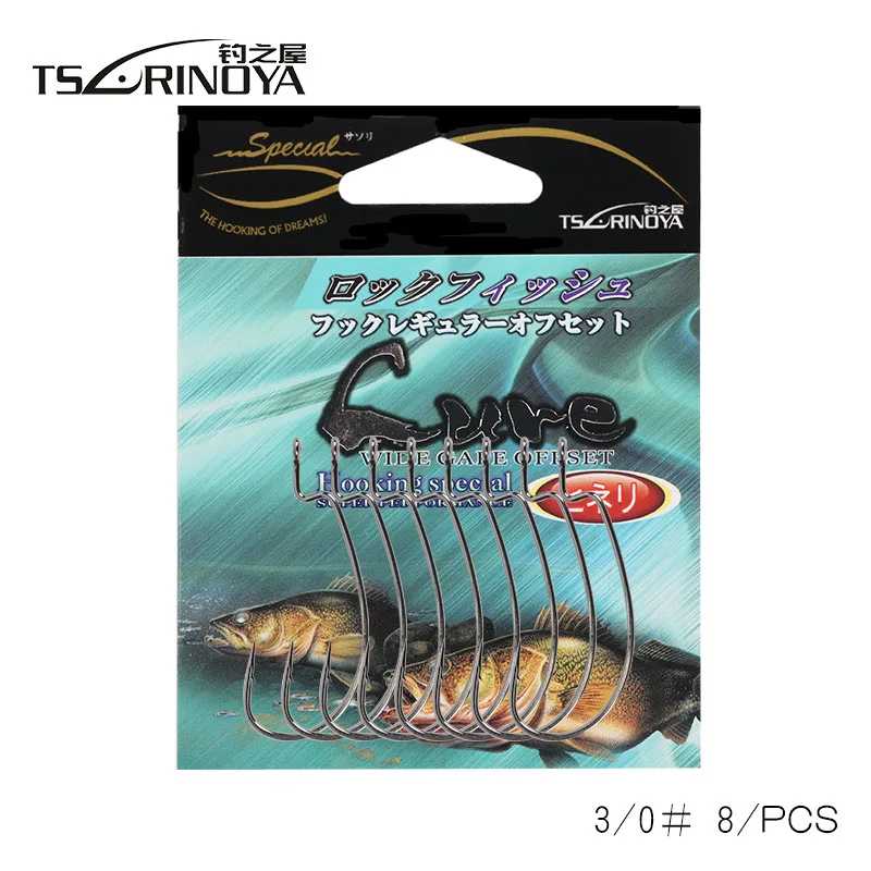 3 TSURINOYA 8 шт. 3/0#4/0# рыболовный крючок из высокоуглеродистой стали, широкий кривошипный офсетный рыболовный крючок, Мягкая приманка в виде червей, колючие рыболовные крючки - Цвет: 3