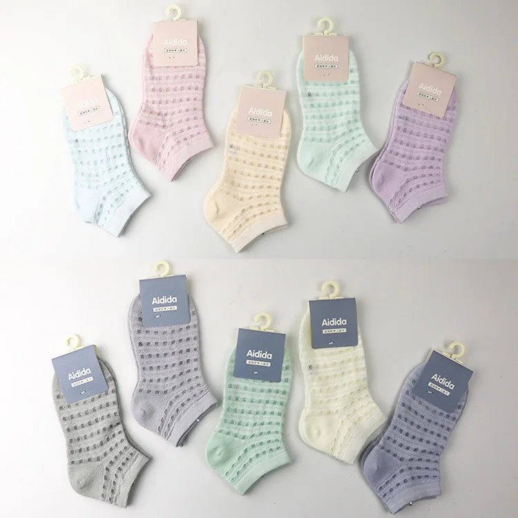 Spring And Summer Combed Cotton Men And Women Children Students CHILDREN'S Socks Plain Color Mesh Boat Socks Porous Socks BABY'S