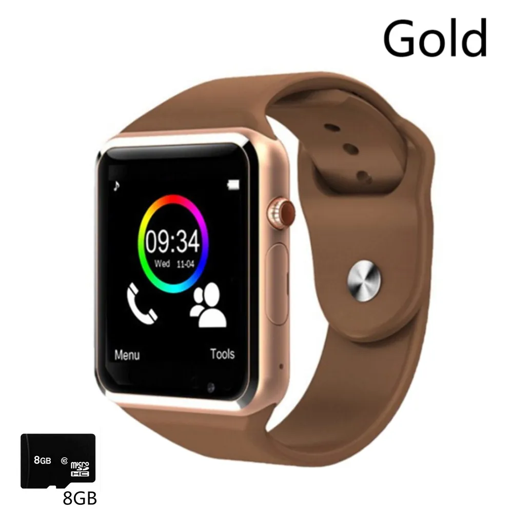 gold 8G card A1, наручные часы, Bluetooth, Смарт-часы, спортивные, шагомер, с sim-камерой, Смарт-часы для смартфонов Android, мужские, wo, мужские Смарт-часы - Цвет: gold 8G card