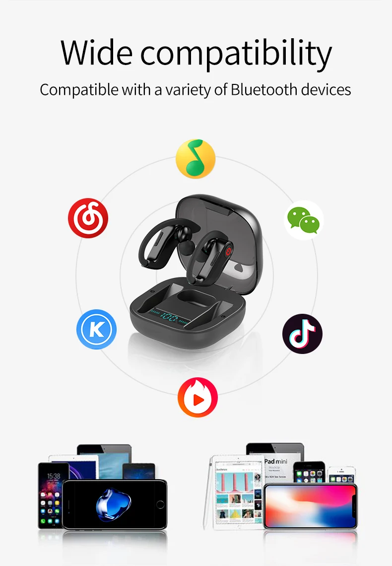 HBQ PRO TWS Bluetooth 5,0 наушники стерео беспроводные ушные крючки Мини спортивная водонепроницаемая гарнитура портативный 950 мАч зарядный чехол
