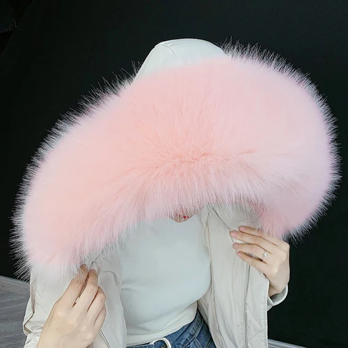 pink Lady Blinger очень большой меховой воротник из искусственного лисьего меха зимняя парка пальто капюшон меховой Декор DIY искусственный мех пальто енот меховой воротник меховые шарфы - Цвет: pink