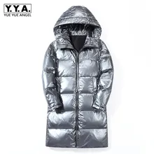 Модный серебряный пуховик для мужчин, зимний толстый теплый пуховик с капюшоном на белом утином пуху, брендовая Повседневная Верхняя одежда с длинным рукавом на молнии, M-3XL