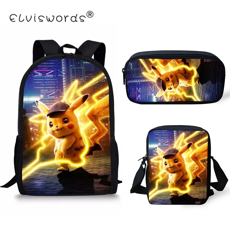 

ELVISWORDS 3pcs Schoolbags For Boys Pokemom Backpack Kids School Backpacks Book Shoulders School Bag Rucksack mochila infantil